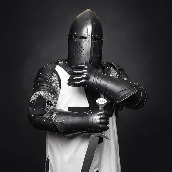 Armadura de Caballero Templario Negro para Hombre, Disfraz de Cruzado Medieval Auténtico para LARP, Cosplay, Coleccionistas