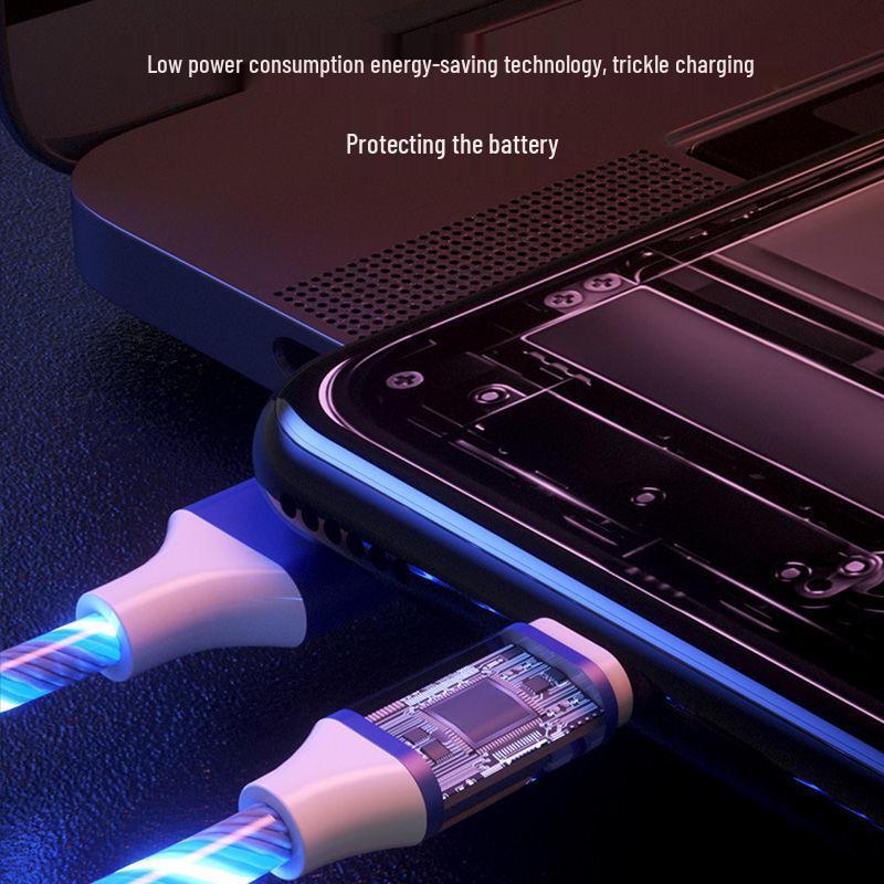 Colorful Luminous Fast Charging Cable with Marquee Light for Apple, Android, and Type-C Devices