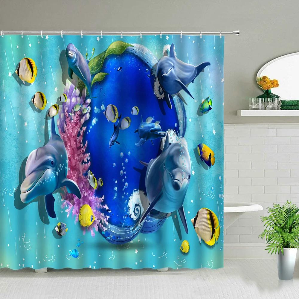 Palm Tree Ocean Scenery Shower Curtains Beach Sea Landscape Waterproof Polyester Fabric Bathroom Decor Bath Curtain with Hooks
