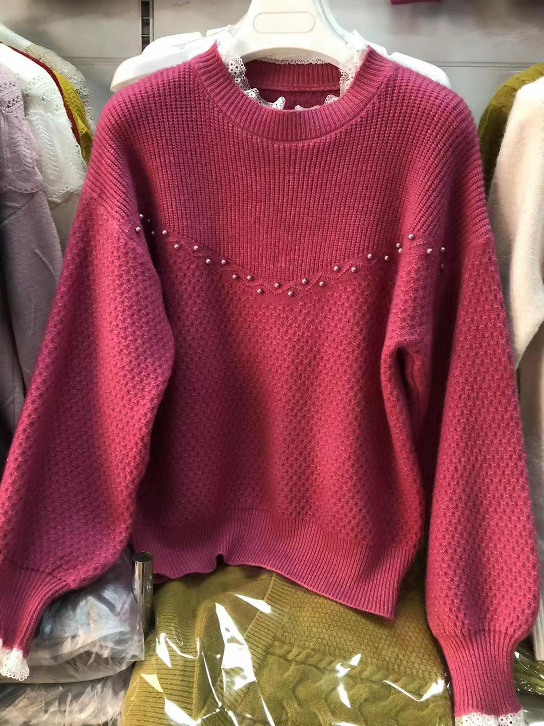 

Autumn and winter lace knitted mink velvet loose lazy soft waxy sweater short bottoming shirt women s inner top One size фуксия