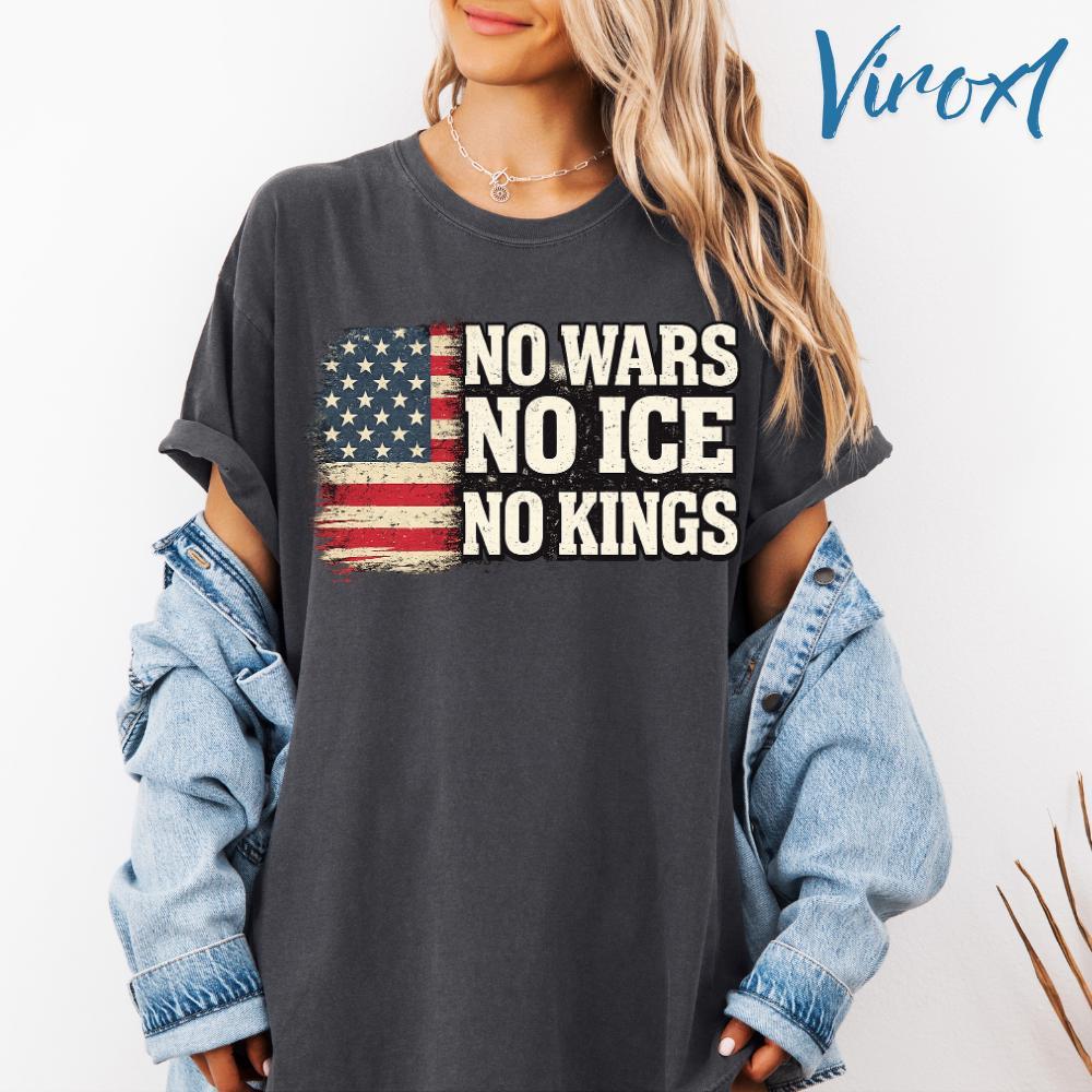 

Ice Shirt ImmigrationNo Kings ICE No Wars Protest PNG Activism Social Justice Design 2026 Summer Womens Unisexs Cotton Tshirt 4XL