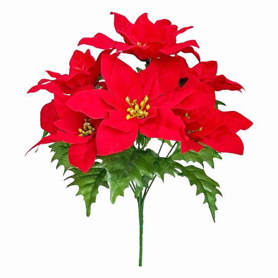 Simulated Flowers Lifelike Plant with Green Leaves Red Flower Flannel Christmas Fake Foliage Home Office Decor