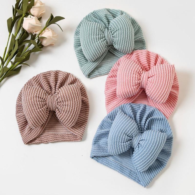 Infant Striped Hat with Bowknot Comfortable Cotton Blend Headwear Unisex Baby Striped Hat Comfortable for Boy & Girls