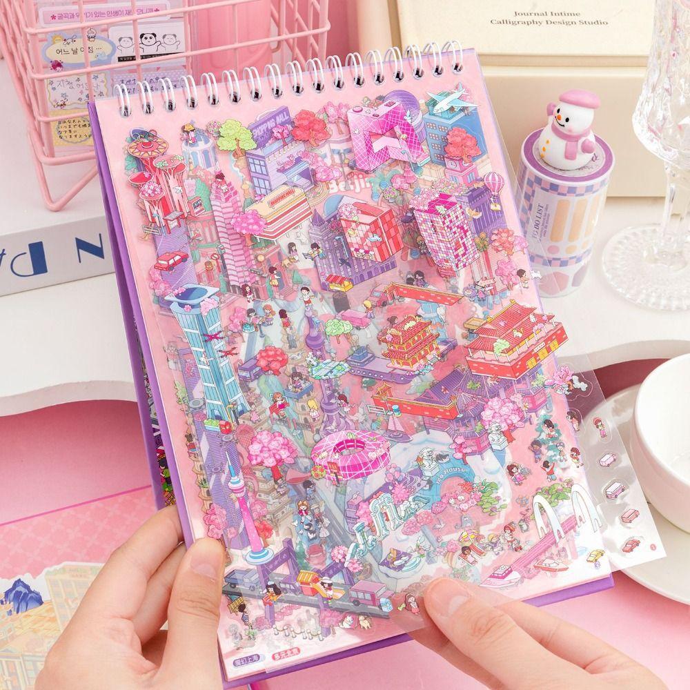 Stress Relief Miniature Scene Stickers Cartoon Graffiti Painting Book  for Children Kids