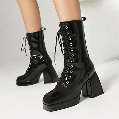Women's High Heel Ankle Boots Sexy European Style Autumn and Winter New Solid Color Thick Heel Large Size Roman Ankle Boots