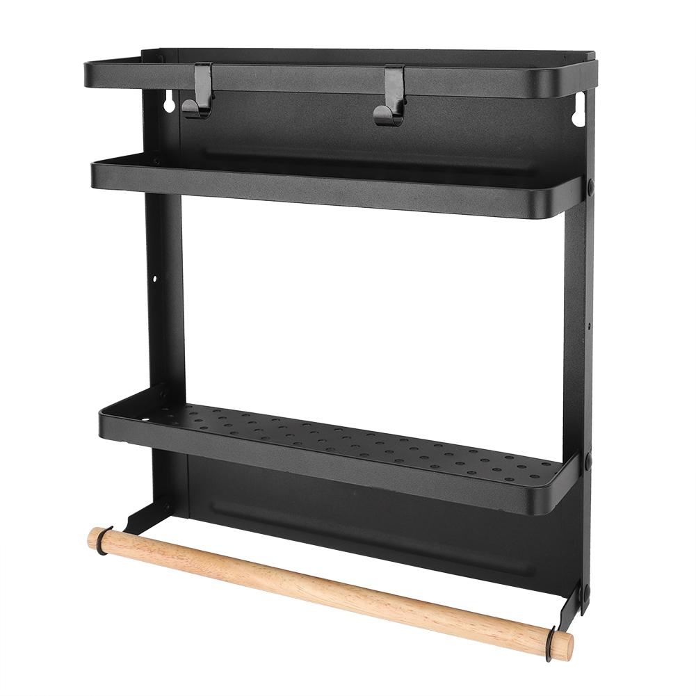 Household MultiFunctional Folding Magnet Refrigerator Rack Hanging Storage Rack (Black)