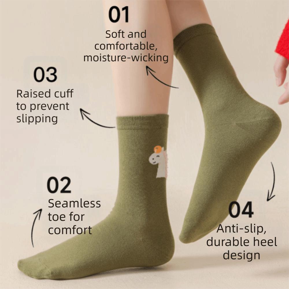 Cartoon Jahr des Pferdes Socken Winter Herbst Tierkreiszeichen Jahr Baumwollsocken Neujahr Kniestrümpfe Damen
