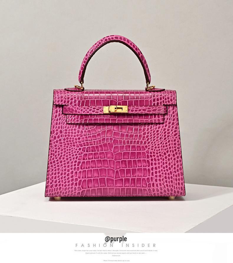 Matte Crocodile Pattern Genuine Leather Kelly Bag - Versatile Handbag, Shoulder, and Crossbody Style