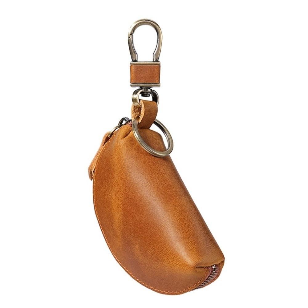 Crazy Horse Leather Key Case with Carabiner Genuine Leather Key Holder Key Storage Bag Travel