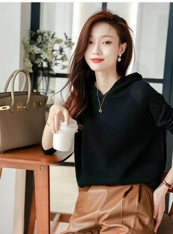 Women's Loose Fit Cashmere Hoodie - Spring/Autumn Korean Style Wool Knit Sweater