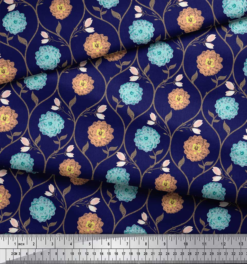 Soimoi Tela de Crepé de Poliéster Morado Estampado Floral de Crisantemo con Hojas y Botones Tela Estampada por Metro 42 Pulgadas
