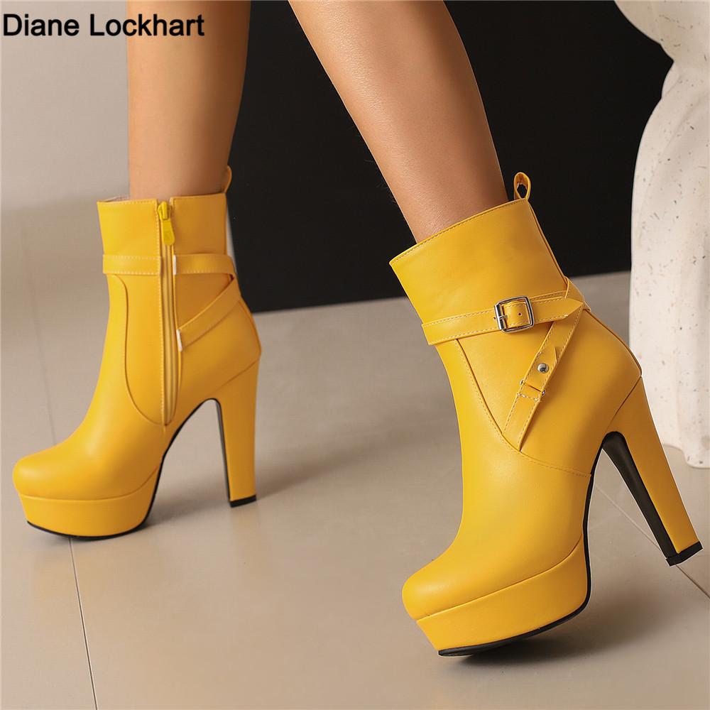 Fashion Fashion Platform Boots Women Sexy Rivets Ankle Boots For Women Red Yellow White Black Short Party Shoes Lady Footwear Size 34-46