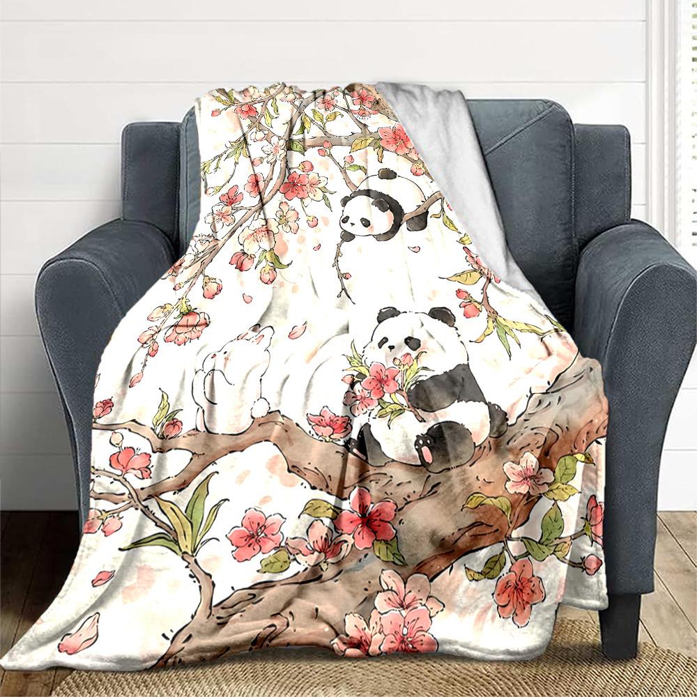 1pc Panda Blossom Lightweight Flannel Blanket, Comfortable and Warm Blanket, for Office and Camping Sofa Bed204
