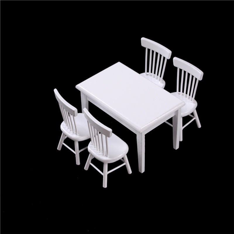 1/12 1set Miniature Dollhouse Furniture Wooden Dining Table Chair Set Simulation Toy