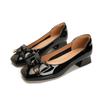 Thick heel high heels 2025 new women's shoes patent leather red wedding shoes bow French low heel light mouth single shoes