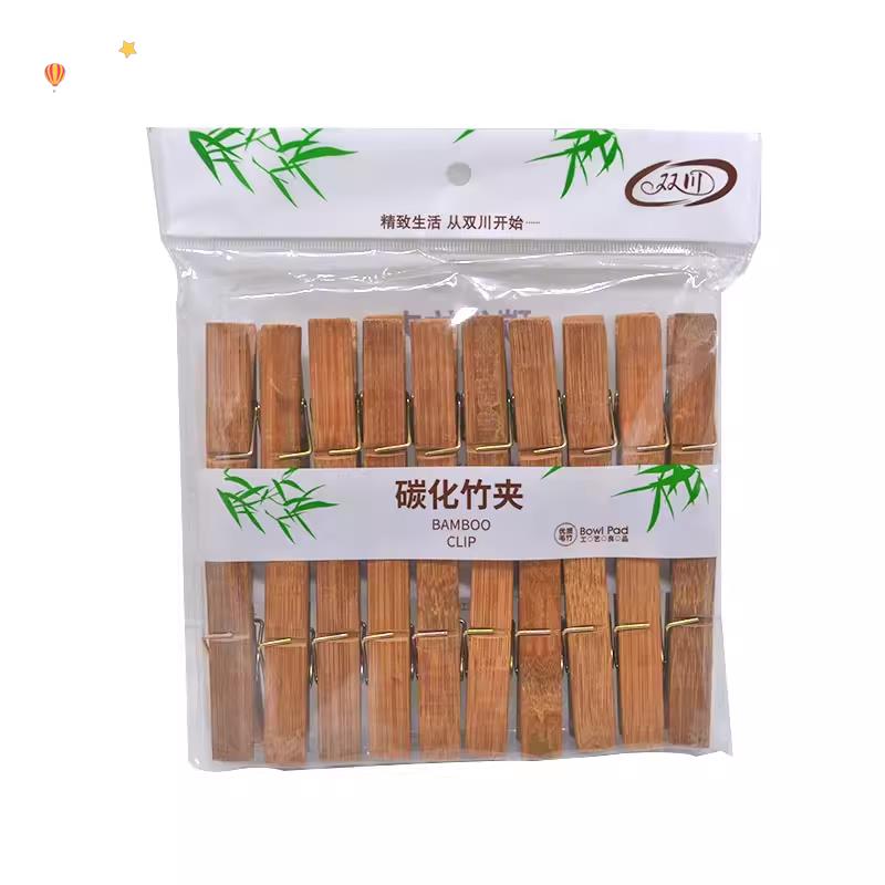 

Vintage Thickened Bamboo Clothespin Durable Carbonized Laundry Clip Large Size Anti-Mold Balcony Clothes Drying Organizer