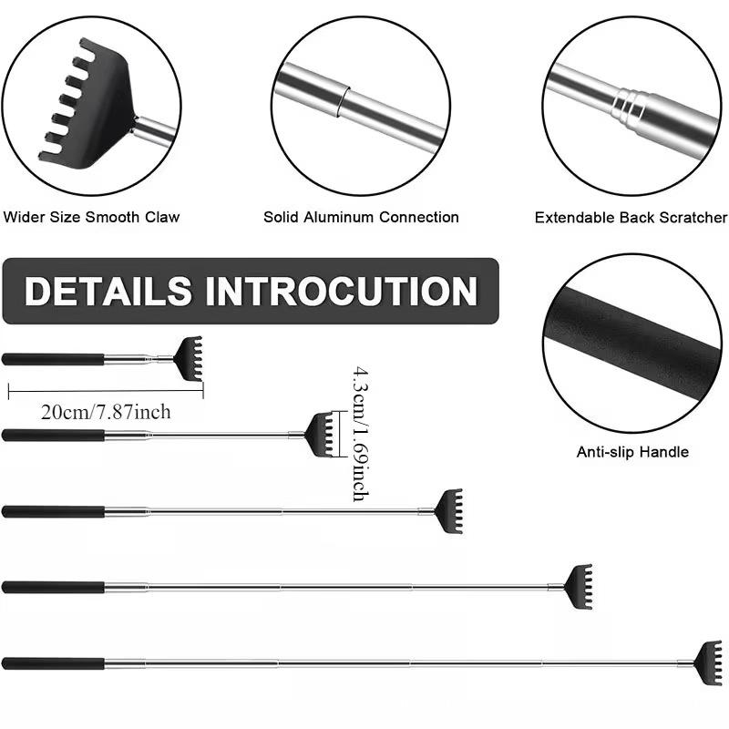 Extendable Telescoping Metal Back Scratcher With Hand Massager Portable Handles For Relief Thanksgiving Birthday Christmas Gifts