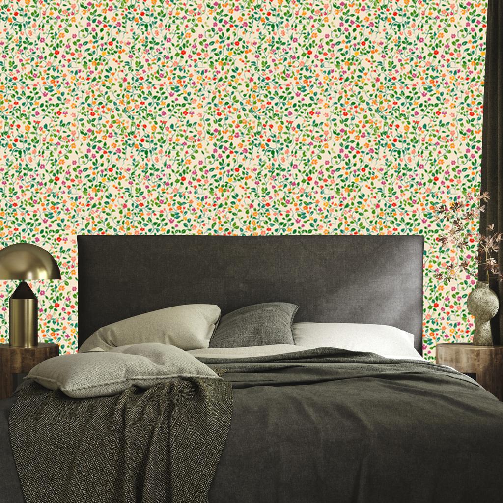 Wallpaper Small Flowers Cream, Beige, Lime and Green 50x1000