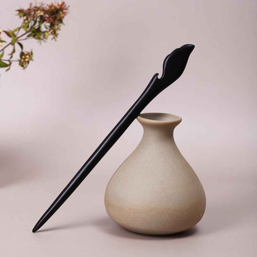 Vintage Ebony Wood Hairpin: Auspicious Clouds Design for Elegant Updos