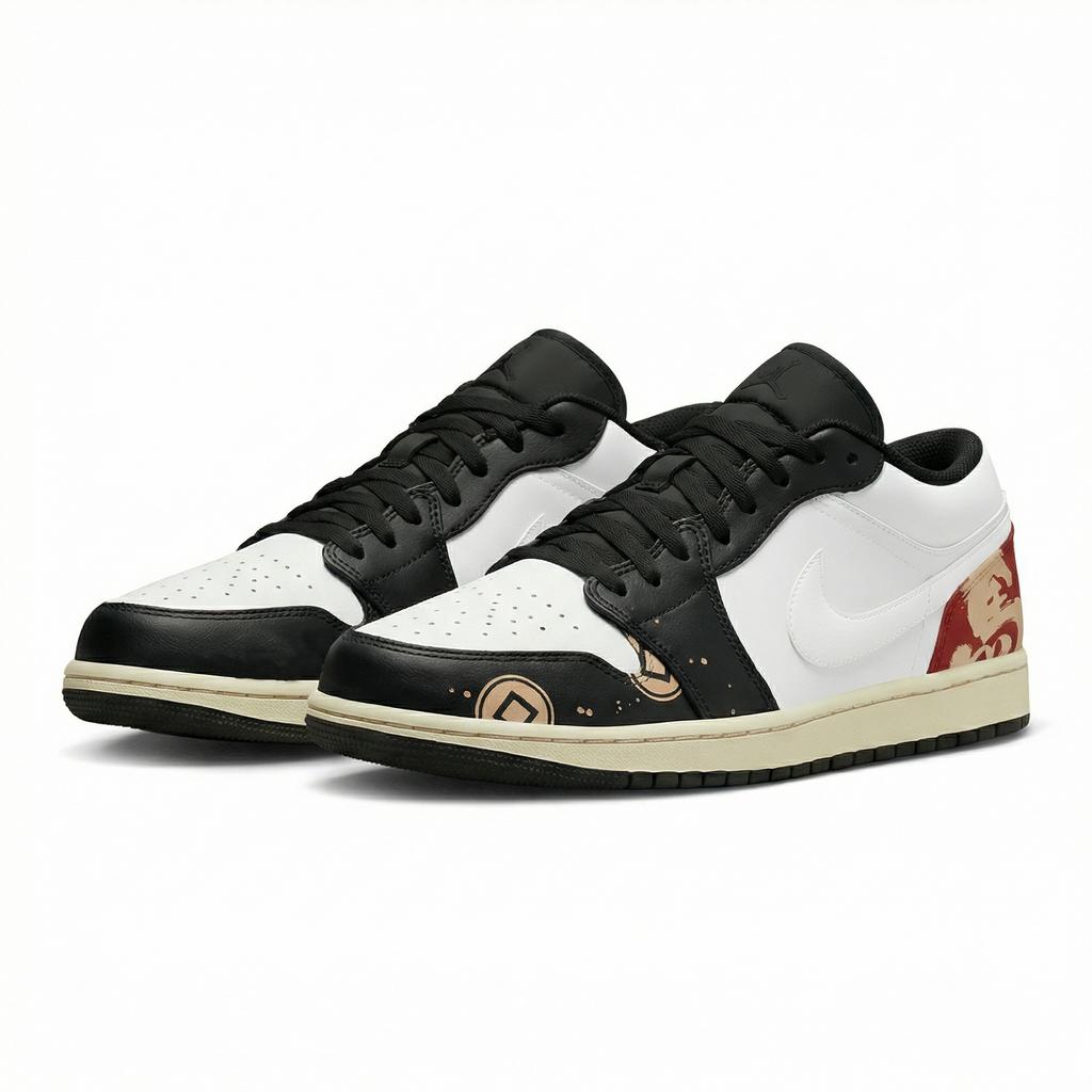 Jordan Air Jordan 1 Lemon Joy Low top Vintage Basketball Shoes Unisex Black Red 553558-040(Team399-)