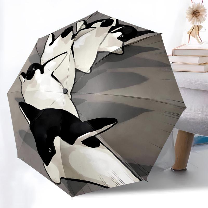 1pc Penguin Swarm Adventure Auto Open/close, 8-Rib Iron Frame, Compact Folding Cute Umbrella All-Season Portable Umbrella for Travel 031
