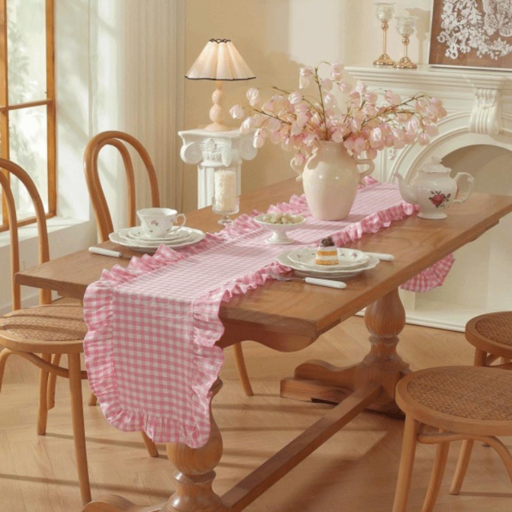 Solid Color Ruffled Edge Table Runner Rustic Style Tables Cover Dinning Table Runner  Kitchen Decor