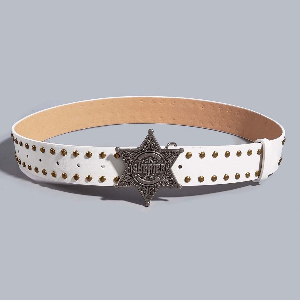 Wide Side Star PU Leather Belt Rivet Trouser Decoration Elegant Y2k Style Waist Belt  Party