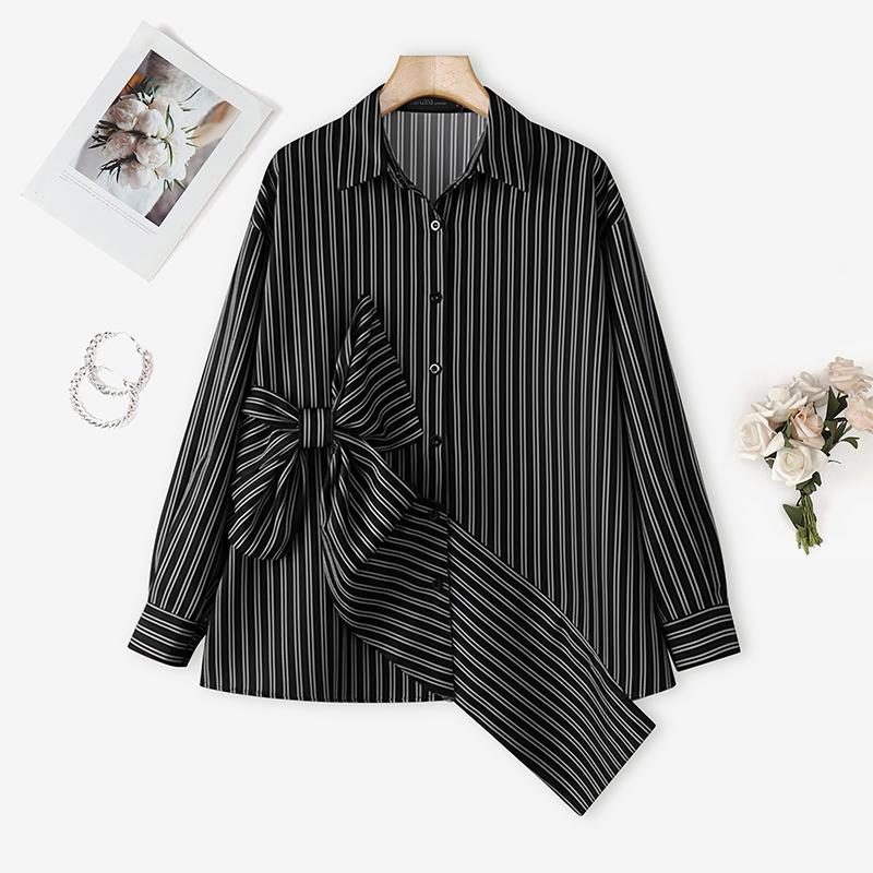 ZANZEA Women Turn Down Collar Casual Long Sleeve Stripe Blouse