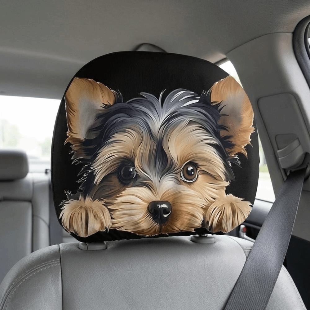 2PCS Soft Seat Headrest Protector Cartoon Dog Pattern Car Headrest Covers Car Seat