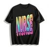 Gradient NURSE Letter Print Casual Loose Comfortable T-Shirt Pure Cotton T-shirt