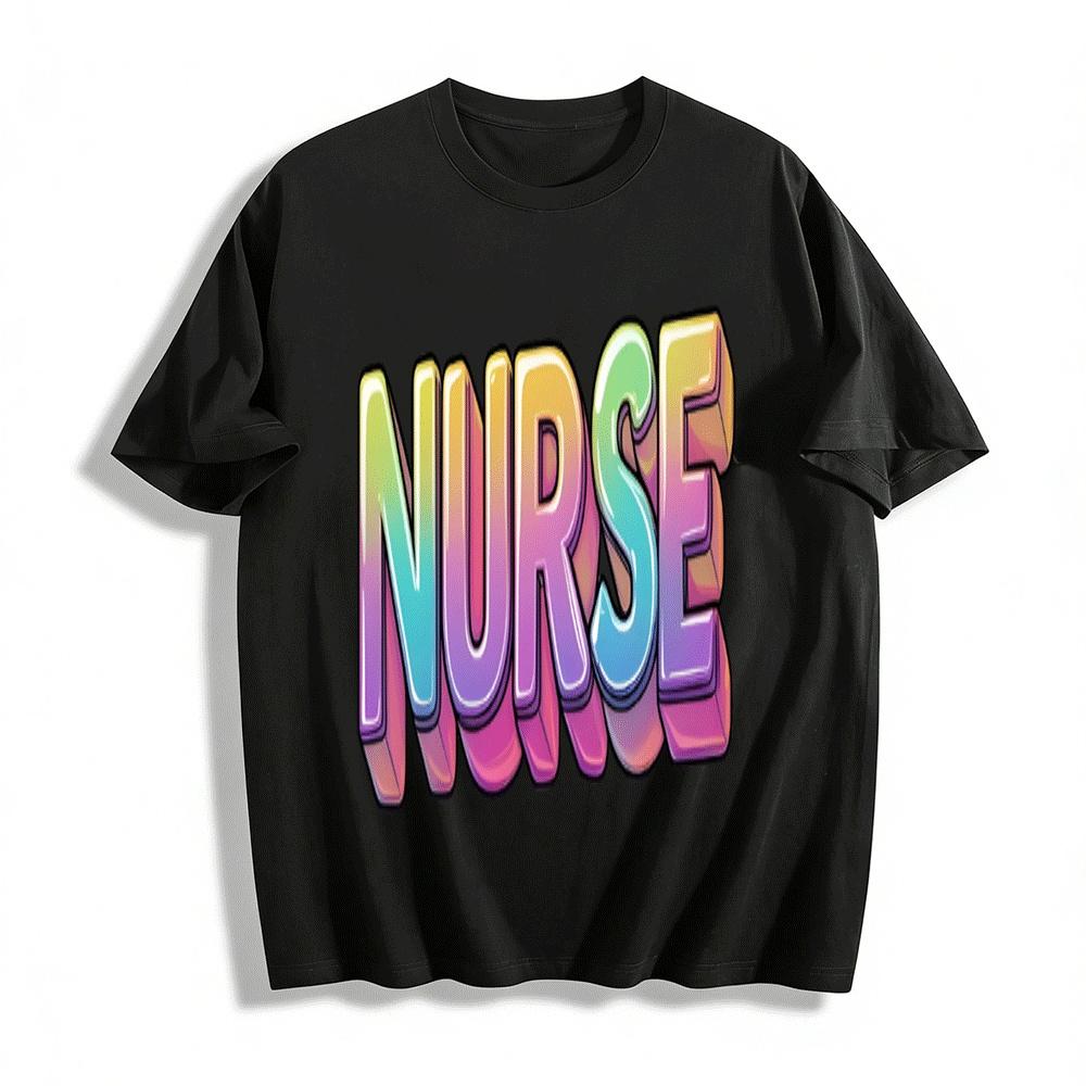 Gradient NURSE Letter Print Casual Loose Comfortable T-Shirt Pure cotton T-shirt XXS