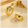 Double Layer Chunky Ring for Women, Gold Plated Stainless Steel, High Polish Statement Band Radial Ring