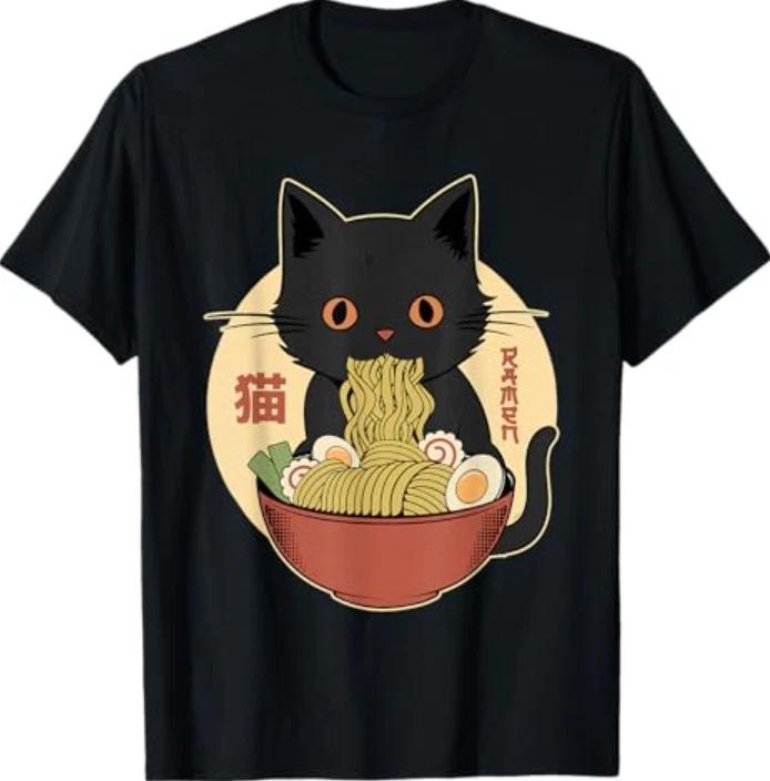 Кошка Рамен Смешные Графические Футболки Японская Каваи Кошка Аниме Футболка S