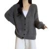 Soft waxy solid color gentle wind imitation mink velvet v-neck knitted cardigan women's autumn and winter new loose lazy sweater jacket