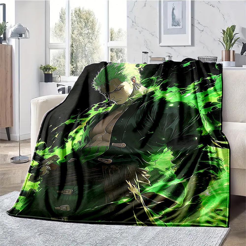 Roronoa Zoro Theme Printed Blanket - Perfect for Couch, Bed, Travel & Outdoor Use | Machine Washable, Cozy & Durable.