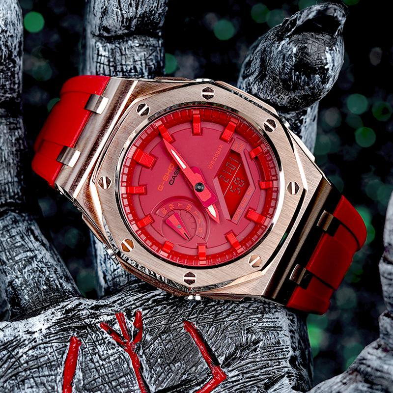 Casio Unisex Liquid Crystal,Analog Dual Display Series 44mm Red Watch GA-2100-4A(Watch1--)