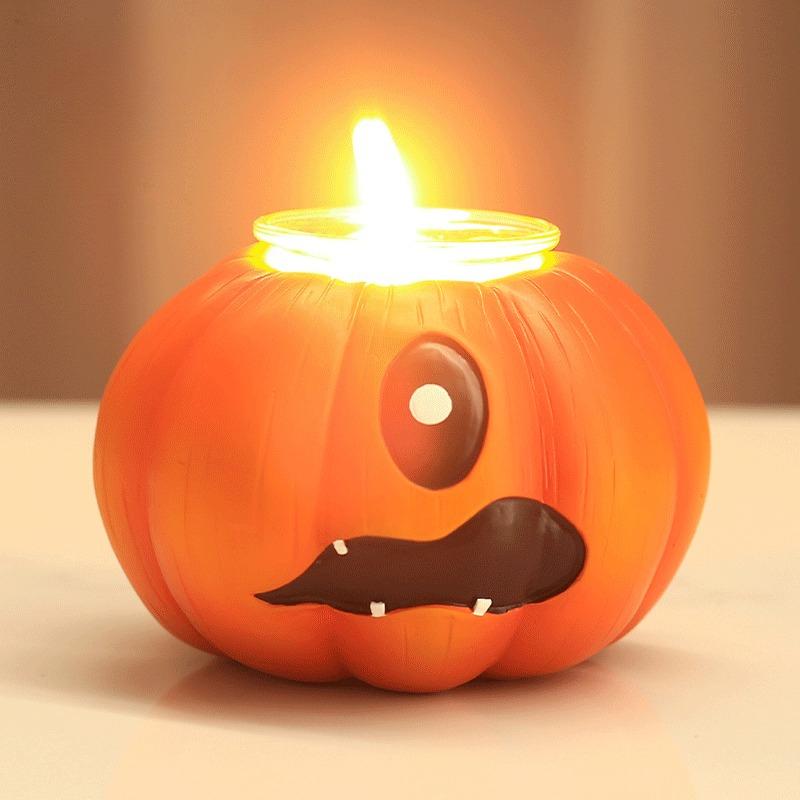 Halloween Pumpkin Lamp Decoration Creative Ghostface Pumpkin Candle Holder Outdoor Indoor Home Party Desktop Resin Ornaments