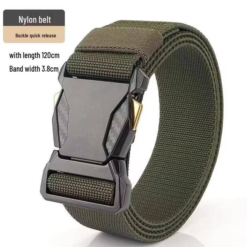 Men's Trendy Leather & Nylon Belt with Automatic Buckle for Jeans & Military Training