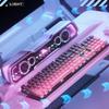 HP Mechanical Keyboard, Wired for Office And Gaming, Side-Engraved Gradient Blackberry Pink, White Light Switches, 104 Keys
