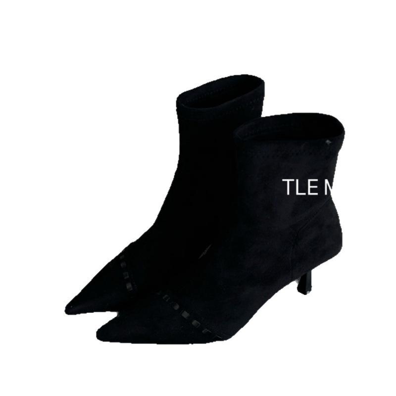 Französische spitze genähte kurze Stiefel Damen 2025 Herbst Ärmel elastische dünne Stiefel dünner Absatz Temperament Mode Stiefel und Stiefeletten