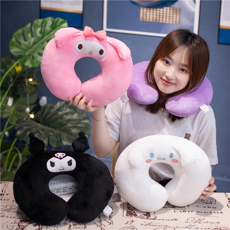 Universal Cartoon Style U-shaped Neck Pillow In White Pink Black And Purple