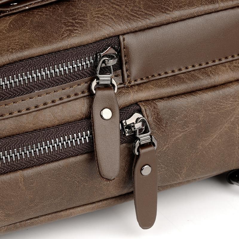 Men's Outdoor USB Chest Bag Crossbody Bag Retro PU Shoulder Bag