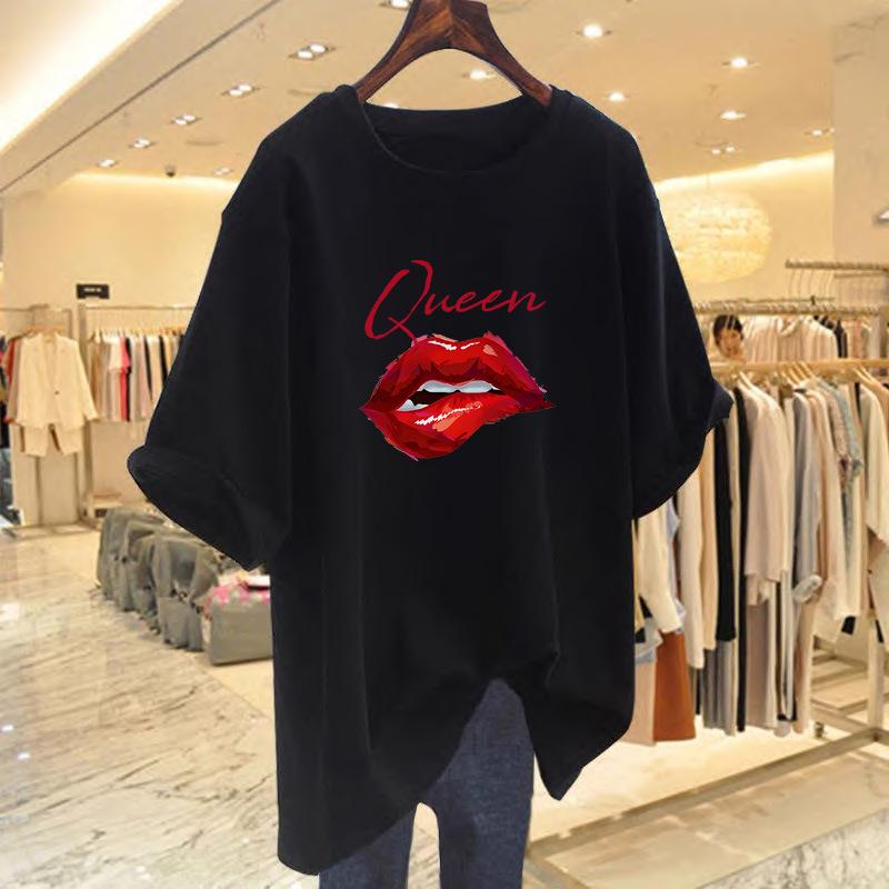 Women's Loose Fit White Cotton T-Shirt with Short Sleeves & Summer Letter Print