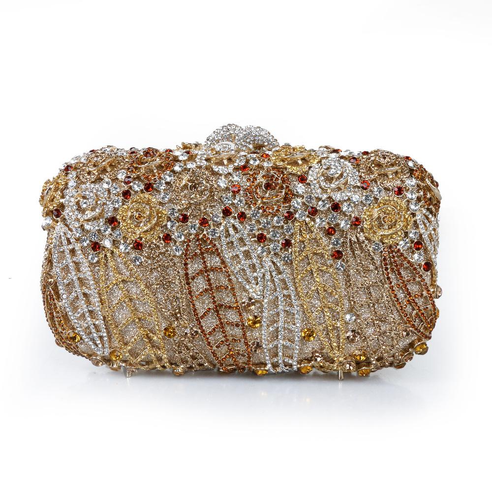 Volle Steine Blume Party Box Clutch Lila/grün Kristall Abendtasche Hochzeit Braut Minaudiere Handtaschen Kette Damen Tasche