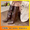 Thin heel high knight boots European and American pointed hot girl trouser tube boots long boots autumn and winter new niche black