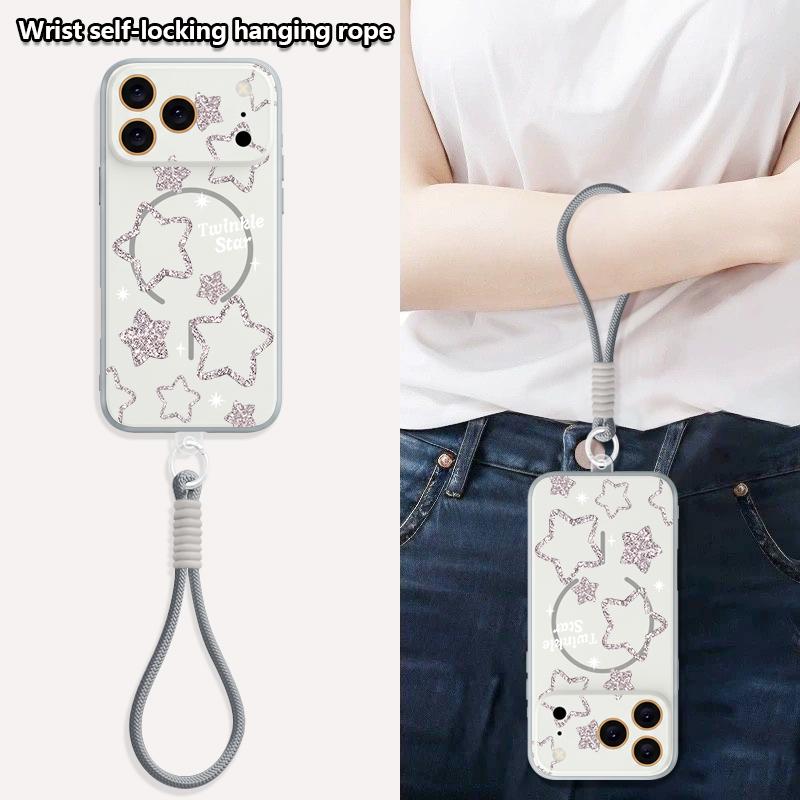 Creative Starry Stars Print Hand Strap Case For iPhone 17 Pro Max iPhone 16 15 14 13 Pro Max Magnetic For Magsafe Hybrid TPU+PC Matte Cover