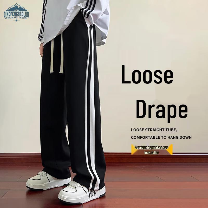 

Dingfengbaoluo Men s Loose Straight-Leg Striped Sport Casual Pants DFK46 L