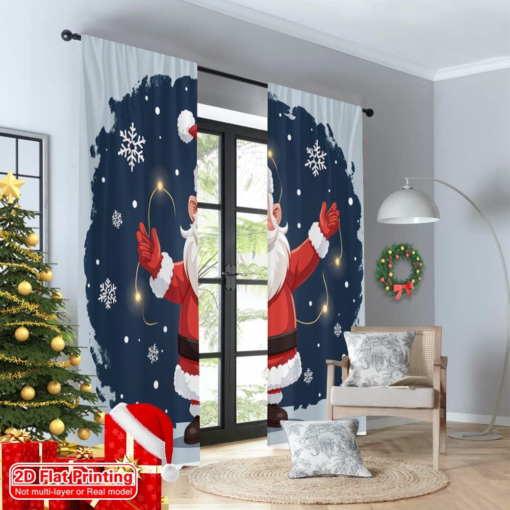 2 Stück 2D Flachdruck Frohe Weihnachten Beliebte Party Fenster Vorhänge Weihnachtsmann Feiertagsbeleuchtung Polyester Ohne Strom