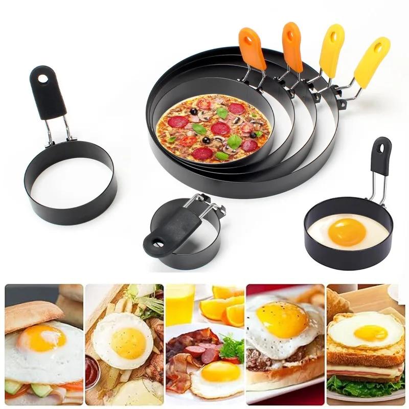 Non-Stick Stainless Steel Fried Egg Ring with Silicone Handle Scrambled Eggs Shaper Mold for Perfect Fried Eggs JDGJ009