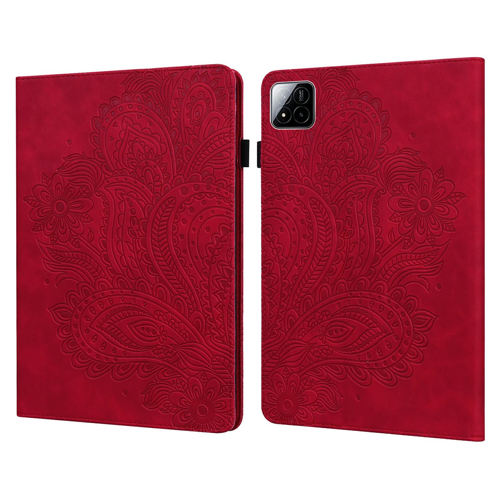 

Чехол для Xiaomi Pad 7 Pro/Pad 7 с узором павлиньих перьев, держателем для карт, кожаная обложка для планшета Red